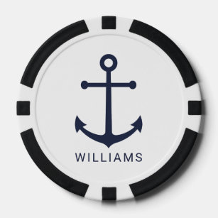 Nautical Navy Blue Anchor with Custom Name Poker Chips