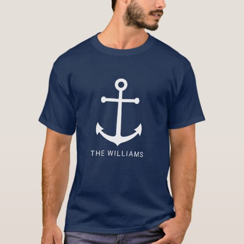 Nautical Navy Blue Anchor with Custom Name T_Shirt