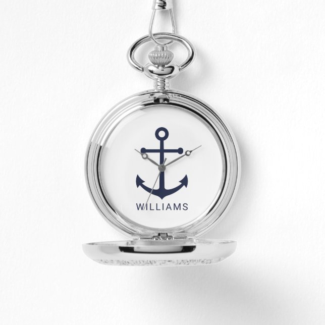 Nautical Navy Blue Anchor with Custom Name Watch (Front)