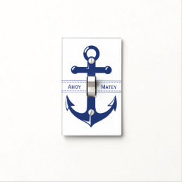 Nautical Navy Blue Anchor with Customizable Text Light Switch Cover
