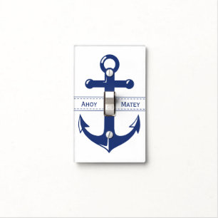 Nautical Navy Blue Anchor with Customizable Text Light Switch Cover