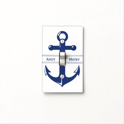 Nautical Navy Blue Anchor with Customizable Text Light Switch Cover