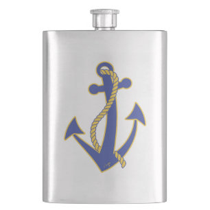 Nautical Navy Blue Anchor with gold rope Flask