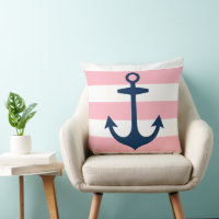 Nautical Navy Blue Anchor with Pink Stripes