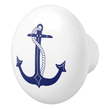 Nautical Navy Blue Anchor With Rope Ceramic Knob by ilovedigis at Zazzle