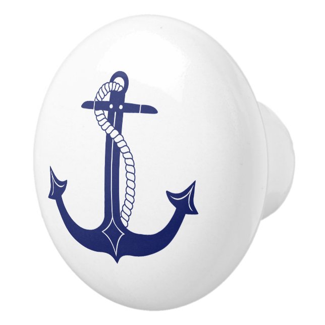 Nautical Navy Blue Anchor with Rope Ceramic Knob (Right)
