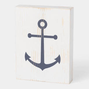 Nautical Navy Blue Anchor Wooden Box Sign