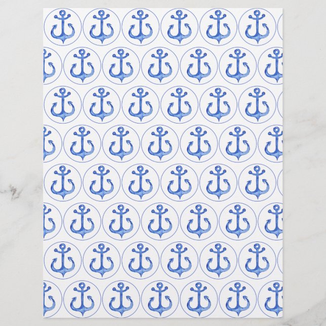 Nautical Navy Blue Anchors Scrapbook Paper (Front)