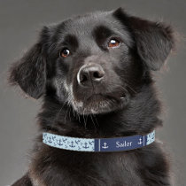 Nautical Navy Blue Anchors With Pet's Name Pet Collar