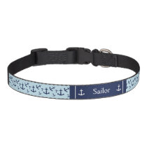 Nautical Navy Blue Anchors With Pet's Name Pet Collar
