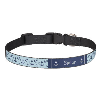 Nautical Navy Blue Anchors With Pet's Name Pet Collar