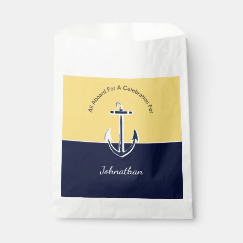 Nautical Navy Blue and Mustard Yellow Anchor Party Favor Bag
