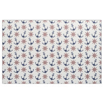 Nautical Navy Blue and red Anchor rudder pattern Fabric