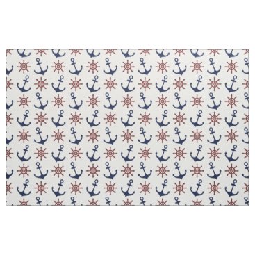 Nautical Navy Blue and red Anchor rudder pattern Fabric