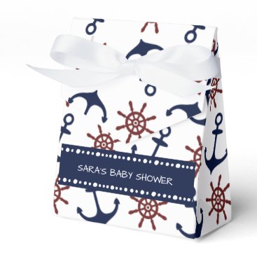Nautical Navy Blue and red Anchor rudder pattern Favor Boxes