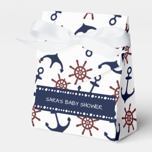Nautical Navy Blue and red Anchor rudder pattern Favor Boxes