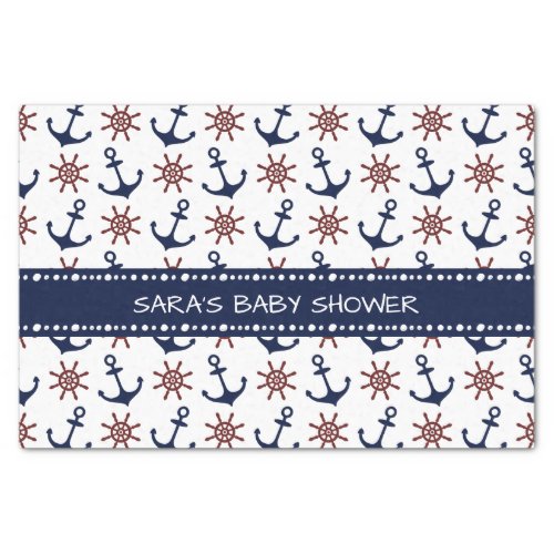 Nautical Navy Blue and red Anchor rudder pattern Tissue Paper