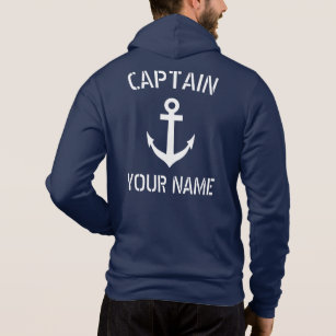 Nautical navy blue and white anchor boat captain hoodie
