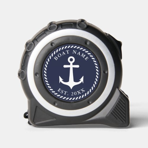 Nautical Navy Blue and White Anchor Boat Name Tape Measure