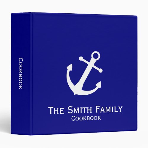 Nautical Navy Blue and White Anchor Cookbook 3 Ring Binder