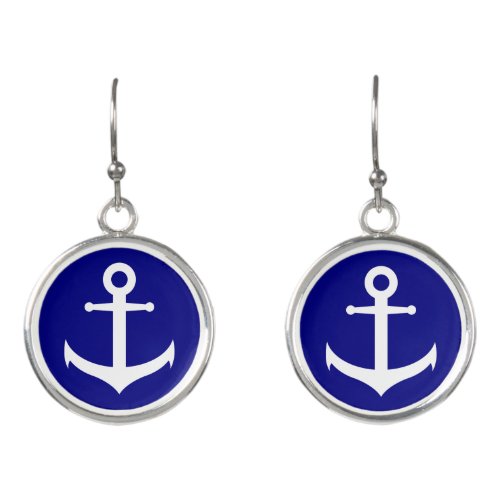 Nautical Navy Blue and White Anchor Earrings