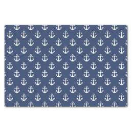 Nautical Navy Blue and White Anchor Pattern Tissue Paper