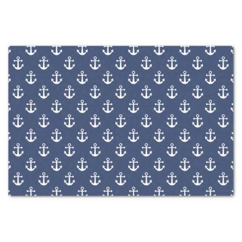 Nautical Navy Blue and White Anchor Pattern Tissue Paper