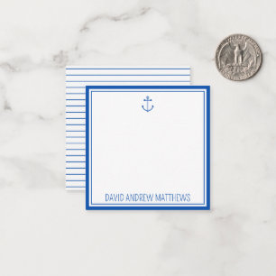 Nautical Navy Blue and White Anchor Personalized Note Card