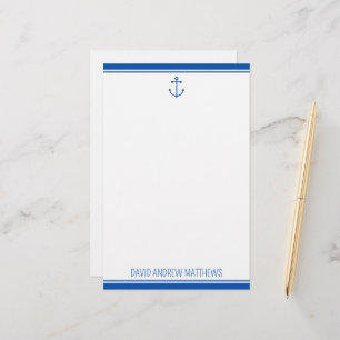 Nautical Navy Blue and White Anchor Personalized Stationery