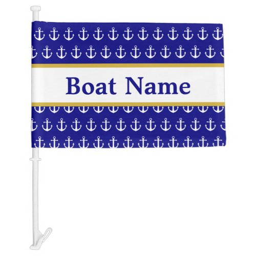Nautical Navy Blue and White Anchors  Boat Name Car Flag