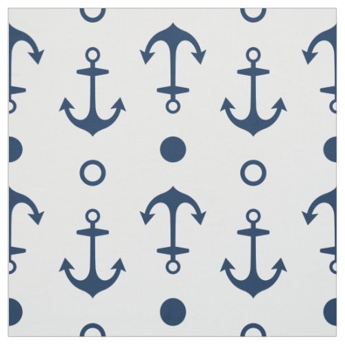 Nautical Navy Blue and White Anchors Pattern Fabric