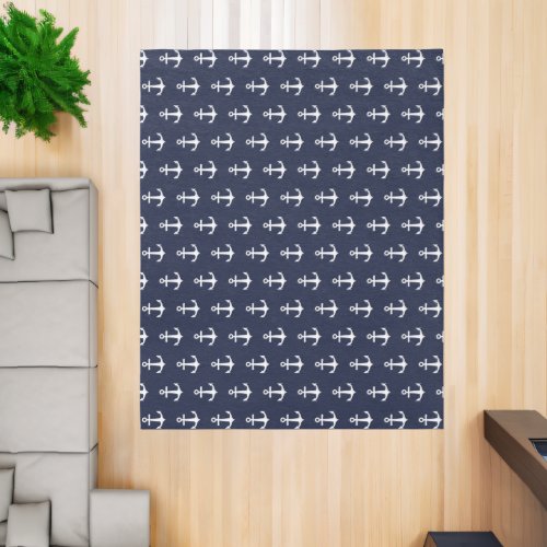 Nautical Navy Blue and White Anchors Pattern Rug