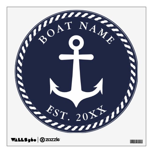 Nautical Navy Blue and White Boat Anchor Round Wall Decal