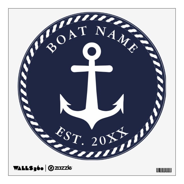 Nautical Navy Blue and White Boat Anchor Round Wall Decal (Front)