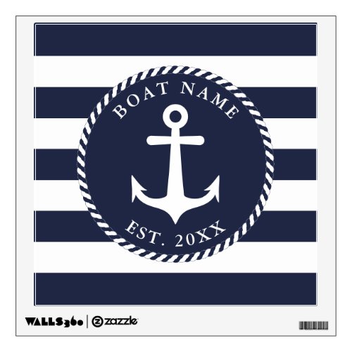 Nautical Navy Blue and White Boat Anchor Stripes Wall Decal