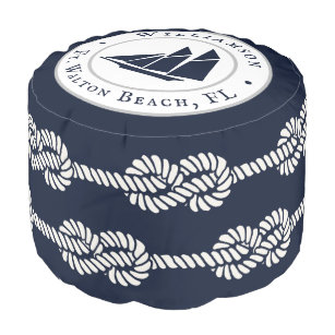Nautical Navy Blue and White Boat Rope Stripes Pouf