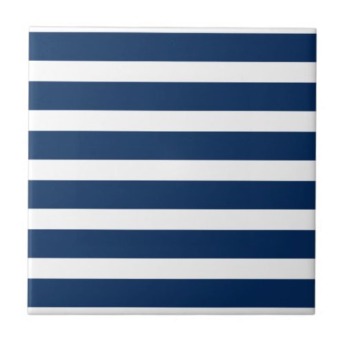 Nautical navy blue and white bold stripes custom ceramic tile
