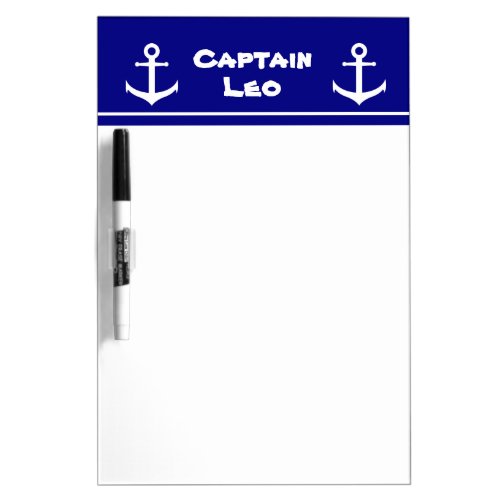 Nautical Navy Blue and White Boys Name Anchor Dry Erase Board
