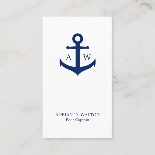 Nautical Navy Blue and White Monogram Vertical Business Card
