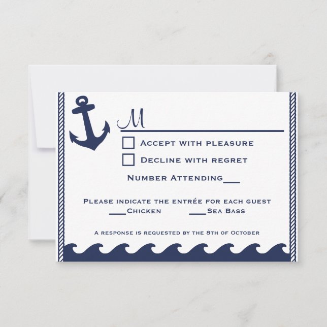 Nautical navy blue and white rsvp 2 menu choice (Front)