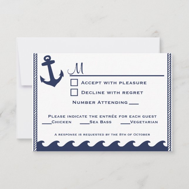 Nautical navy blue and white rsvp 3 menu choice (Front)