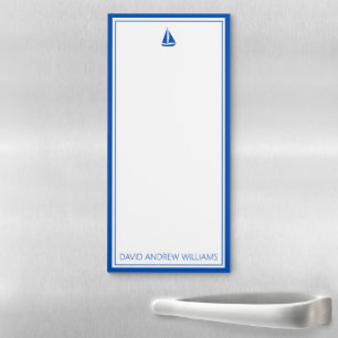 Nautical Navy Blue and White Sailboat Personalized Magnetic Notepad