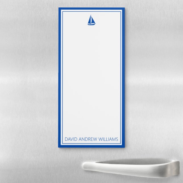 Nautical Navy Blue and White Sailboat Personalized Magnetic Notepad (In Situ)
