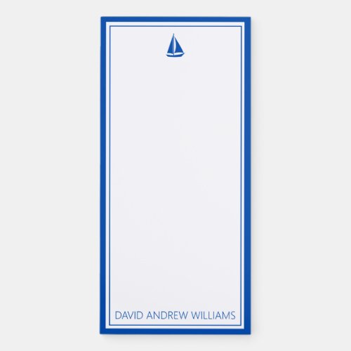 Nautical Navy Blue and White Sailboat Personalized Magnetic Notepad