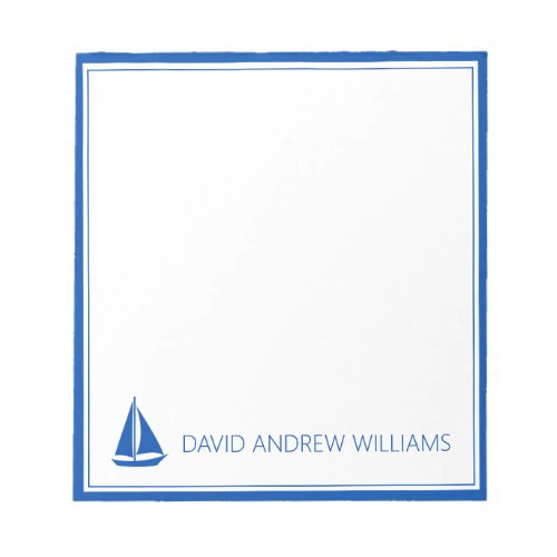 Nautical Navy Blue and White Sailboat Personalized Notepad