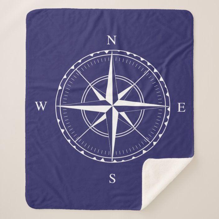 Nautical Navy Blue and White Sailing Ship Compass Sherpa Blanket ...