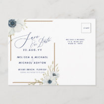 Nautical Navy Blue and White Save the Date  Announ Announcement Postcard