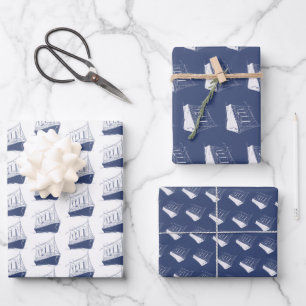 Nautical Navy Blue and White Ship Sailing Boat  Wrapping Paper Sheets