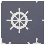 Nautical navy blue and white ship wheel pattern fabric