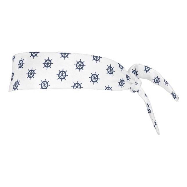 Nautical navy blue and white ship wheel print tie headband (Rotate 90)